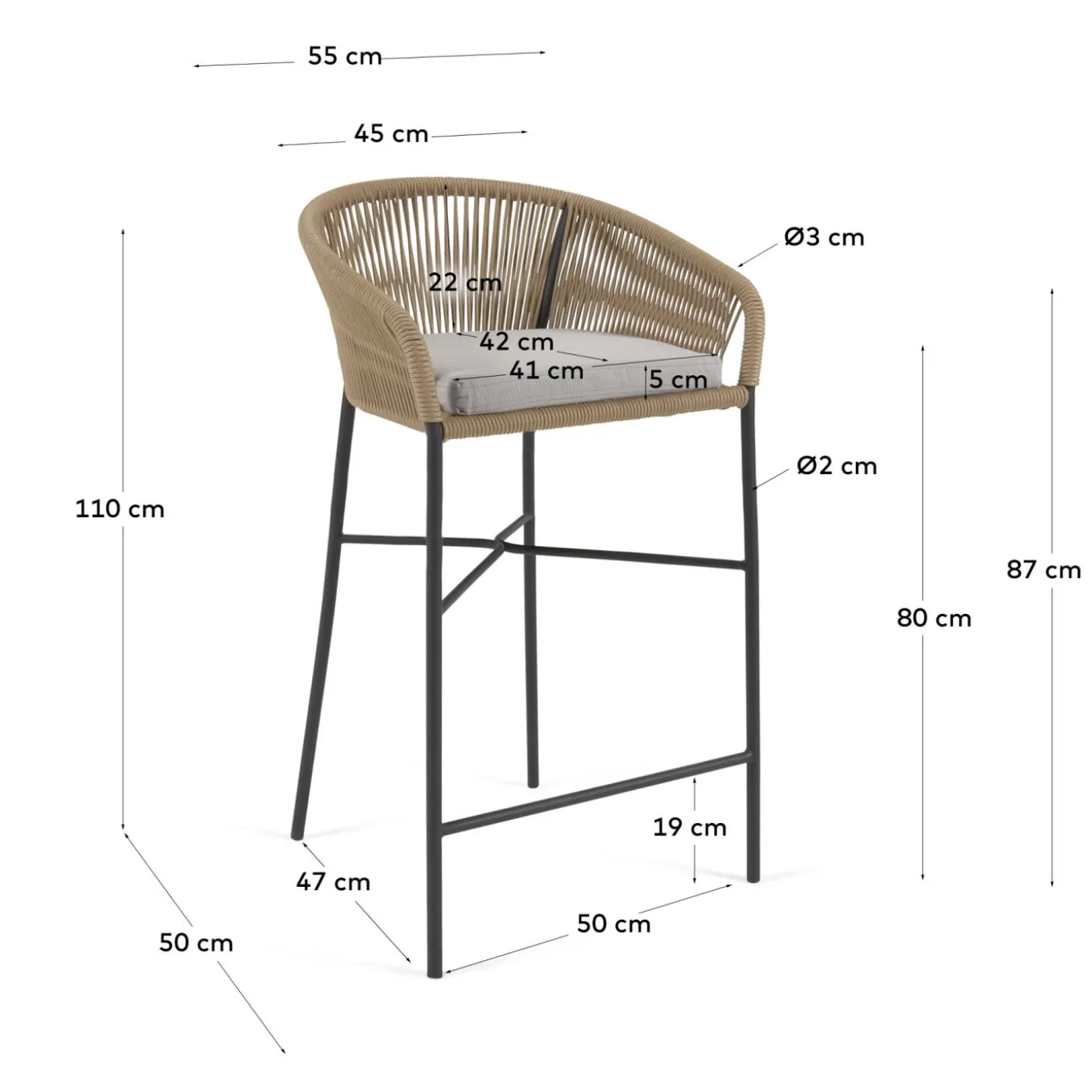 KAVE HOME Barstuhl Outdoor YANET